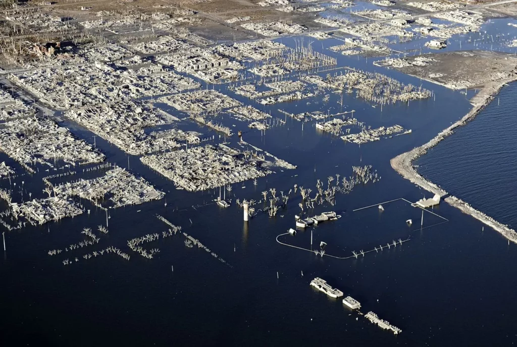 Курорт Эпикуэн после отхода воды Затопленный курорт Вилья-Эпикуэн
