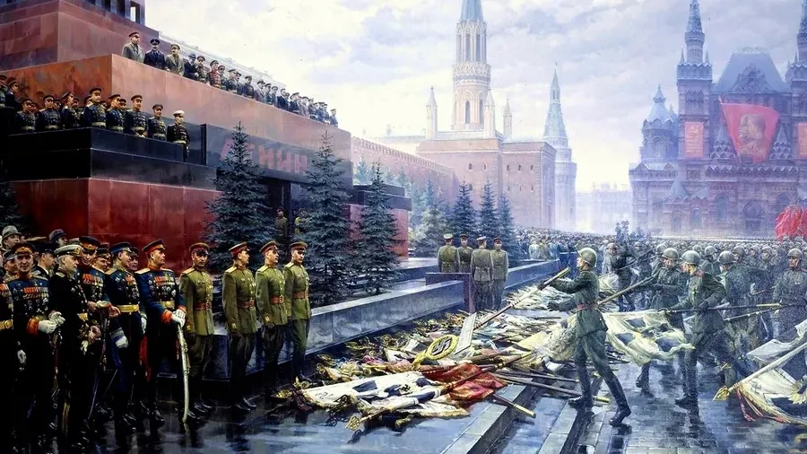 Парад Победы, рисунок Бросание гитлеровских знамен к Мавзолею
